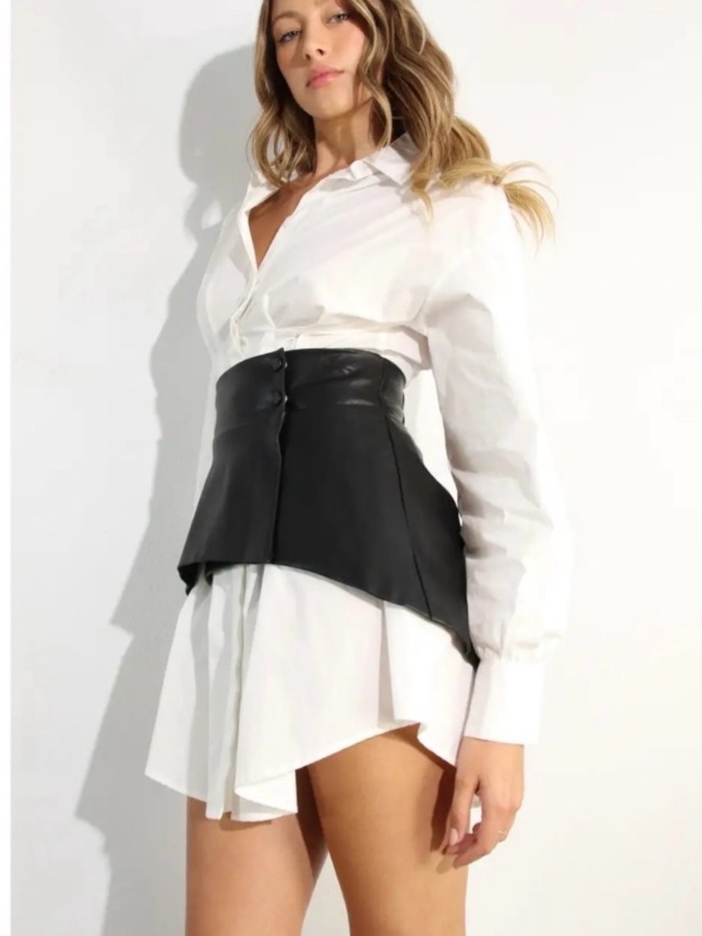 Black Asymmetrical High-Waist Faux Leather Peplum Skirt